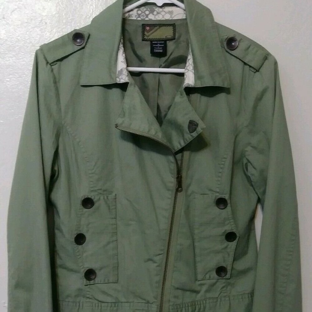 Oakley Green Textured Twill Womens Moto Jacket M